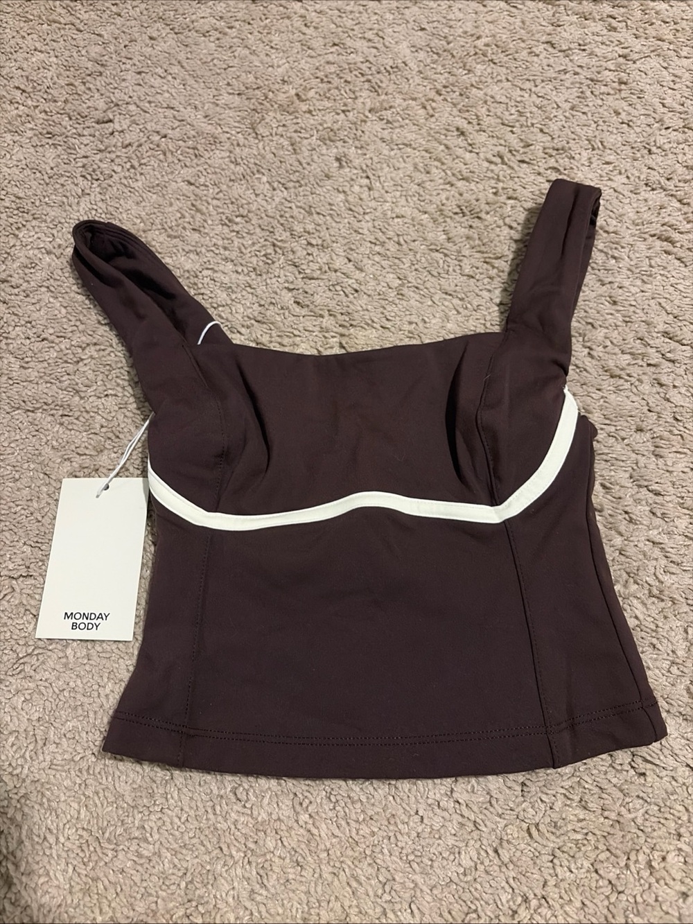 NWT Monday Swim Body Espresso Brown Colorblock Zion Tank Sports Bra Sz Petite P